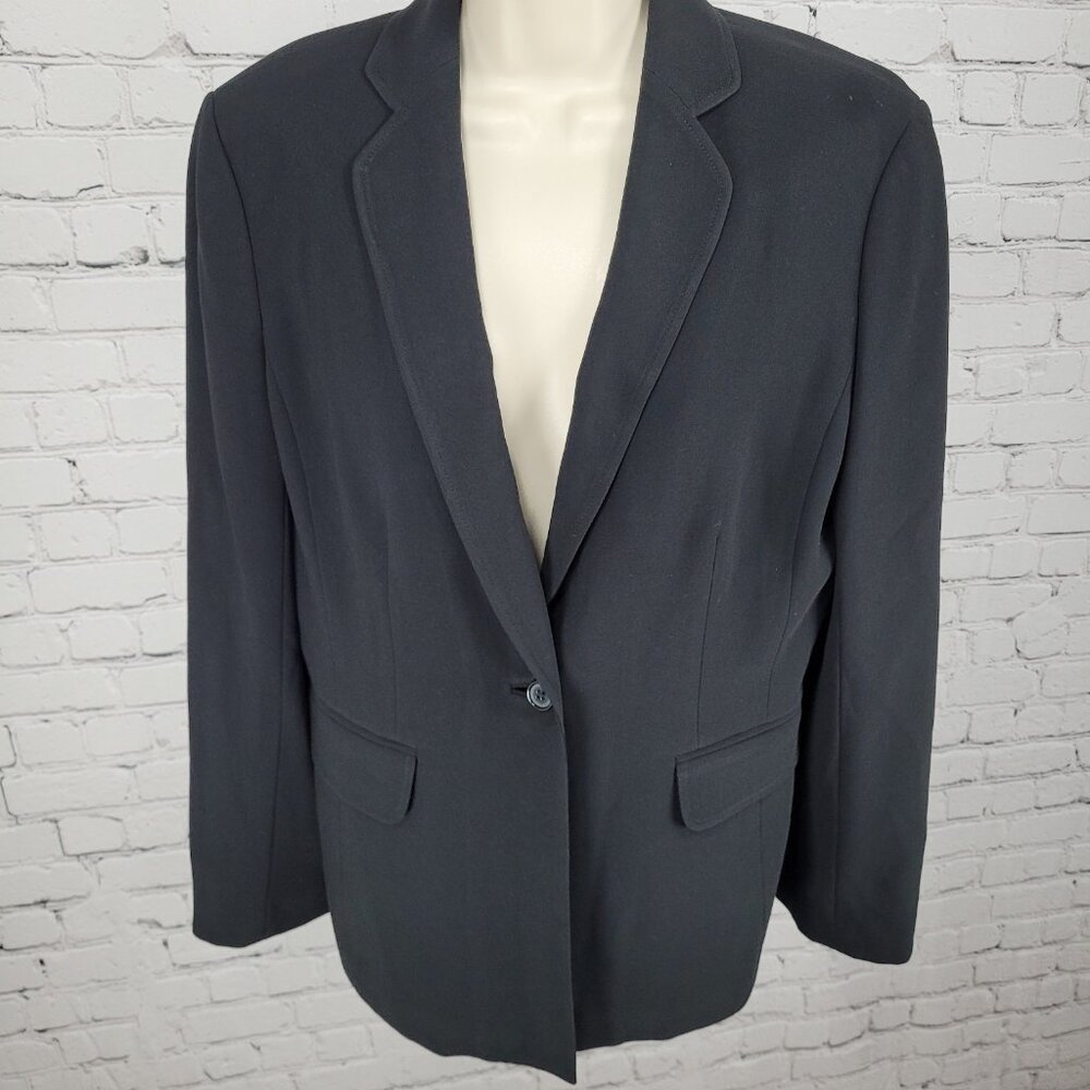 VTG Ann Taylor Black Classic 1 Button Ventless Notch Blazer Jacket Size 10
